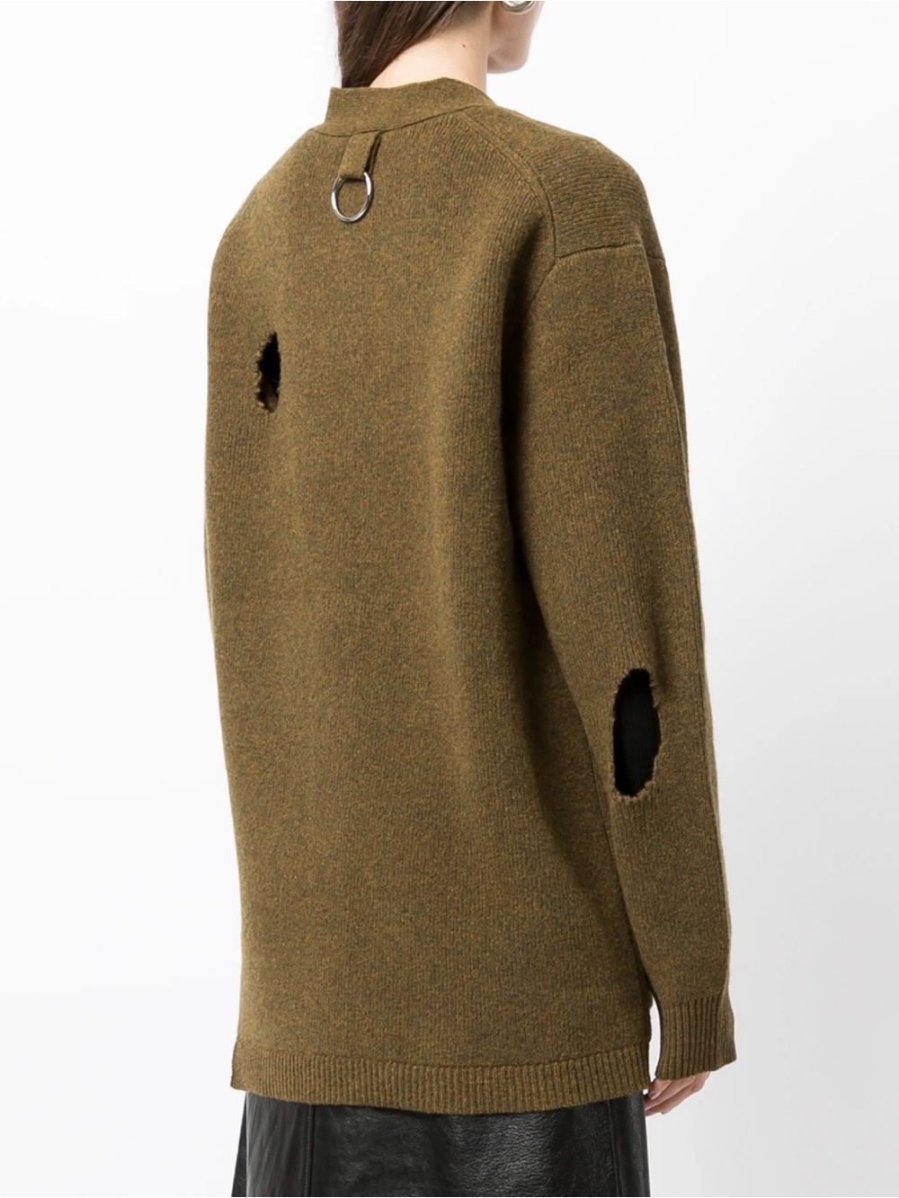 Tibi Soft Lambswool Distressed Cardigan in Green/ Brown